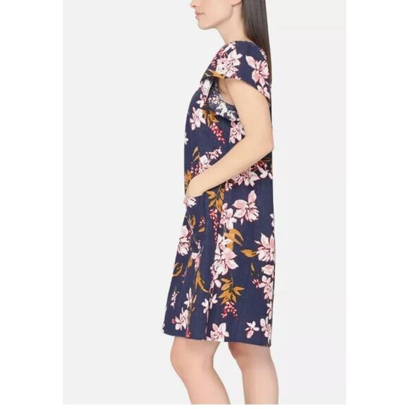 Nicole Miller Ladies Linen Blue Floral Print - XL - Picture 2 of 3